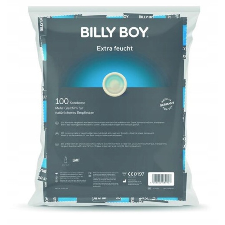 Billy Boy Extra Lubricate óvszer, 100 darab, átlátszó, 52mm