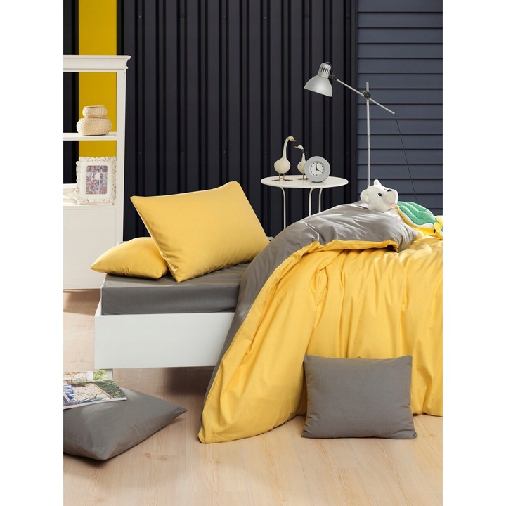 Mijolnir paplanhuzat, dupla, ranforce pamut, sárga/szürke, 135x200 cm