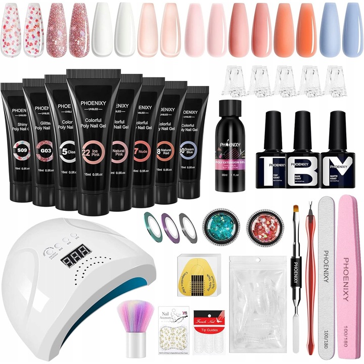 Set de unghii cu gel Phoenixy Poly cu lampa UV/LED