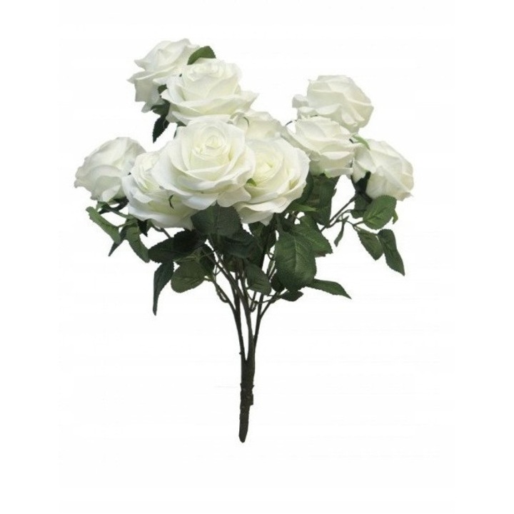 Buchet flori artificiale, 10 flori, alb, 42 cm