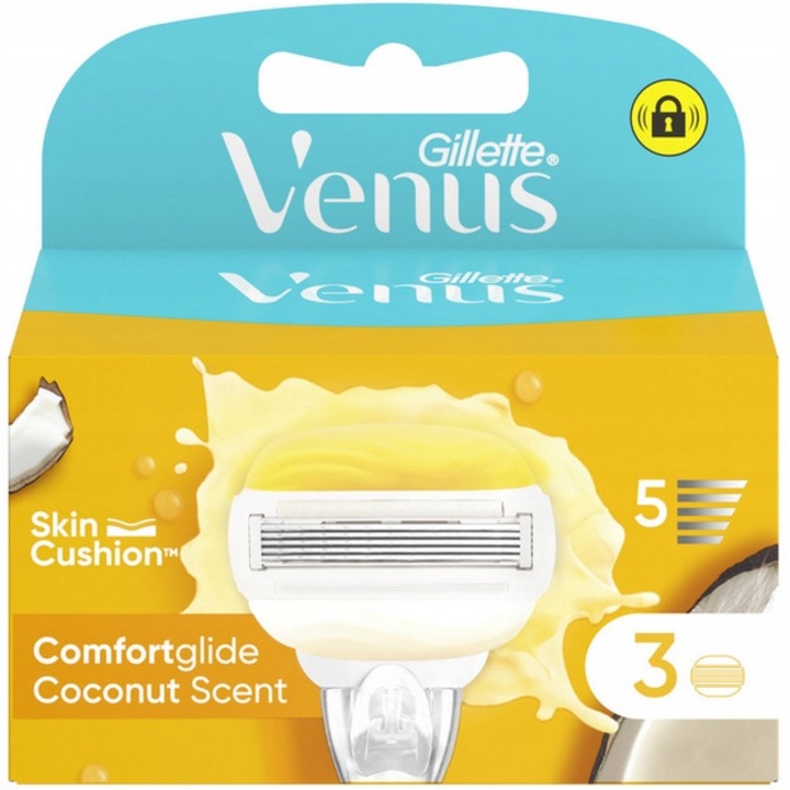 Set 2 Wkladow de Ras Venus Comfortglide Coconut + Olay, 5 Ostrii, Galben