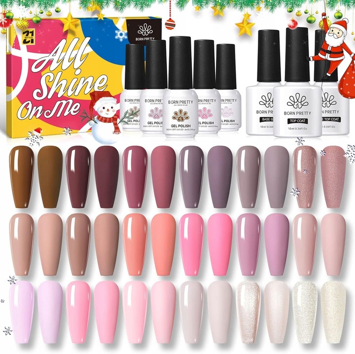 Set oje gel Born Pretty, 18 nuante nude, 6 ml fiecare, 10 ml gel baza, 10 ml top coat lucios, 10 ml top coat mat