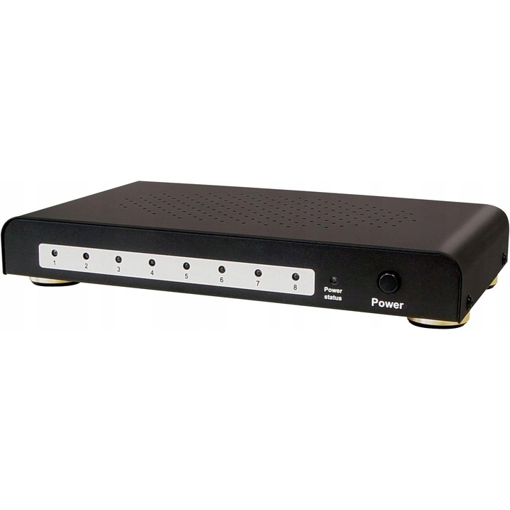 Maxtrack CS17-8DL, distribuitor HDMI 8 canale, suporta 1080p, metalic, cu alimentator 5V DC