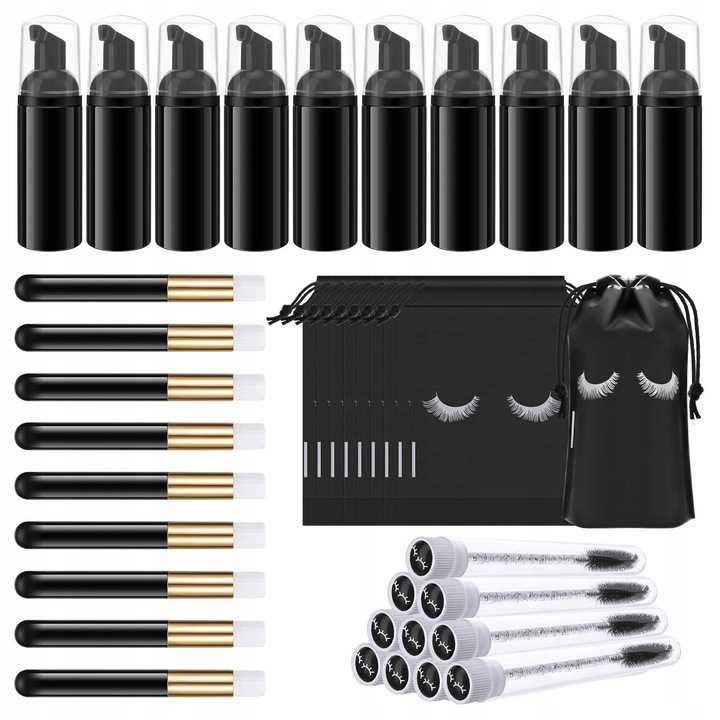 Set de curatare pentru gene false 40 de piese, accesorii machiaj, include perii, tuburi si sticle cu spuma, multicolor