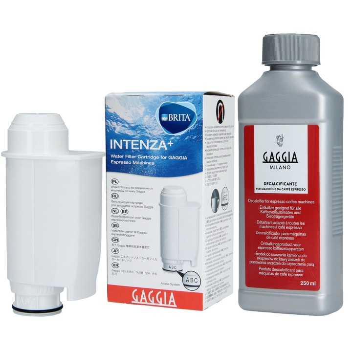 Set de intretinere Gaggia pentru espressoare, filtru apa, decalcifiant 250ml