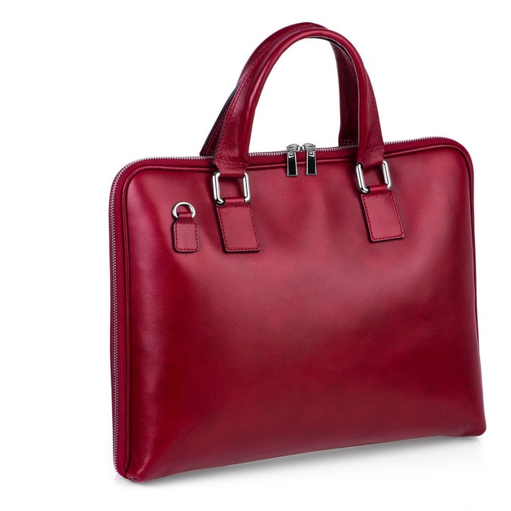 Geanta de piele pentru laptop, Vera Pelle, visiniu, 14,1"