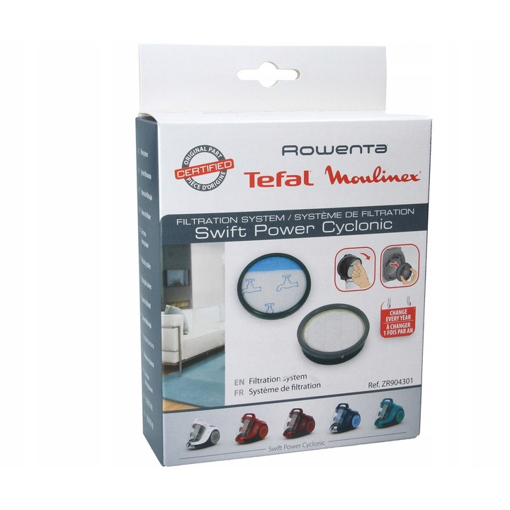 Set filtre ZR904301 Rowenta pentru aspirator Swift Power Cyclonic, 2 buc, HEPA, spuma, 110x33mm, 138x19mm