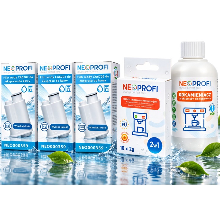 Комплект аксесоари за кафемашини, Neoprofi, почистващи таблетки, деминерализатор, воден филтър