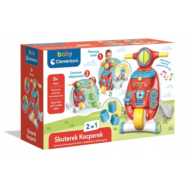 Chodzik interactiv Kacperek, Clementoni, 45x40x43h cm, pentru copii 10-36 luni