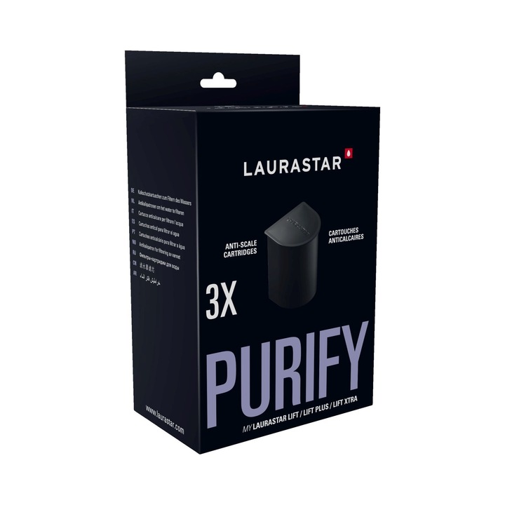 Filtru apa Purify 3 bucati, pentru Laurastar Lift, Lift Plus, Lift Xtra, negru, 9.5cm