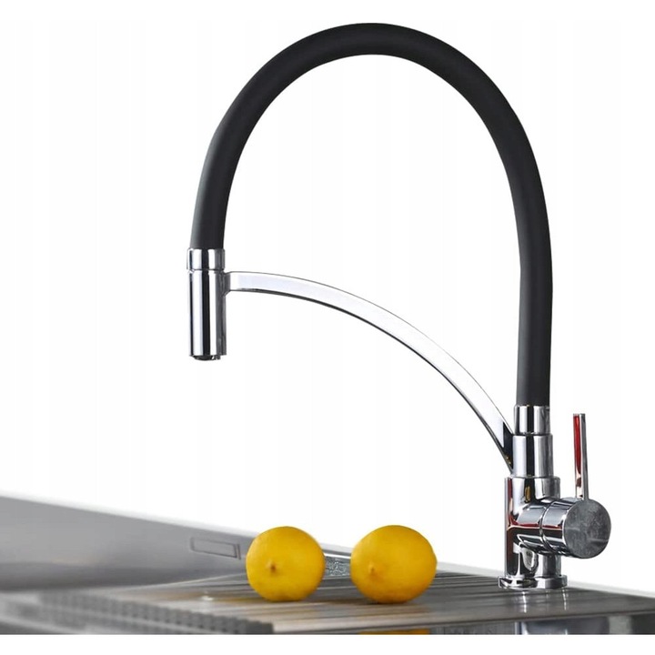 Homelody JD99200110CH konyhai csaptelep, 39,5 cm magasság, 360°-ban forgatható kifolyóval, fekete