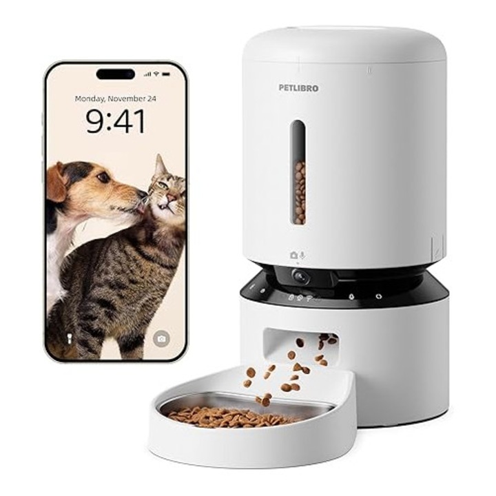 Hranitor automat PETLIBRO 5L cu camera 1080P, WiFi 5G, control aplicatie, vedere nocturna, audio bidirectional, 1-10 mese, pentru pisici si caini