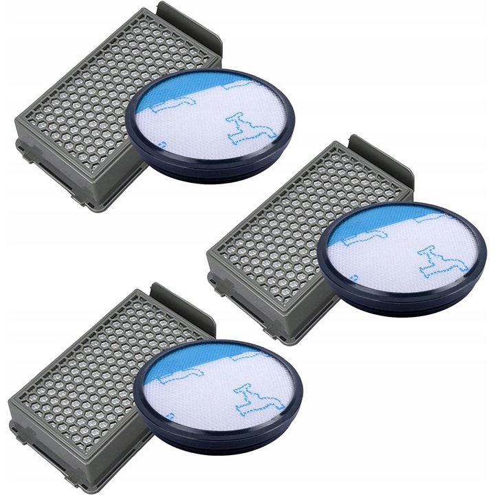 Set 3 filtre HEPA pentru aspiratoare Rowenta, Tefal, Moulinex, 3x filtr pre-motor, 3x filtr de iesire spuma