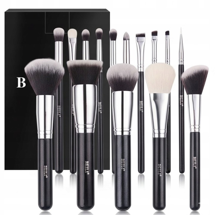 Set pensule machiaj Beili, 15 bucati, sintetic, usor de curatat