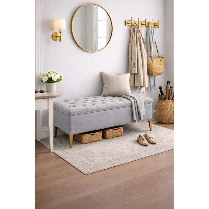 Ladă tapițată, 140 cm, gri silver, velur, 50 cm