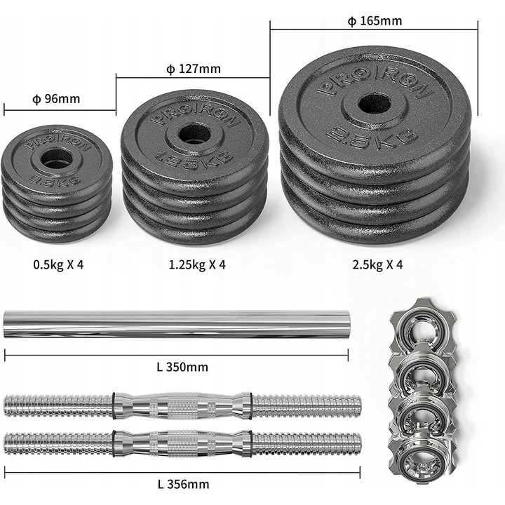 Set hantle PROIRON, 20 kg, 2 in 1, negru, cu prindere ergonomica