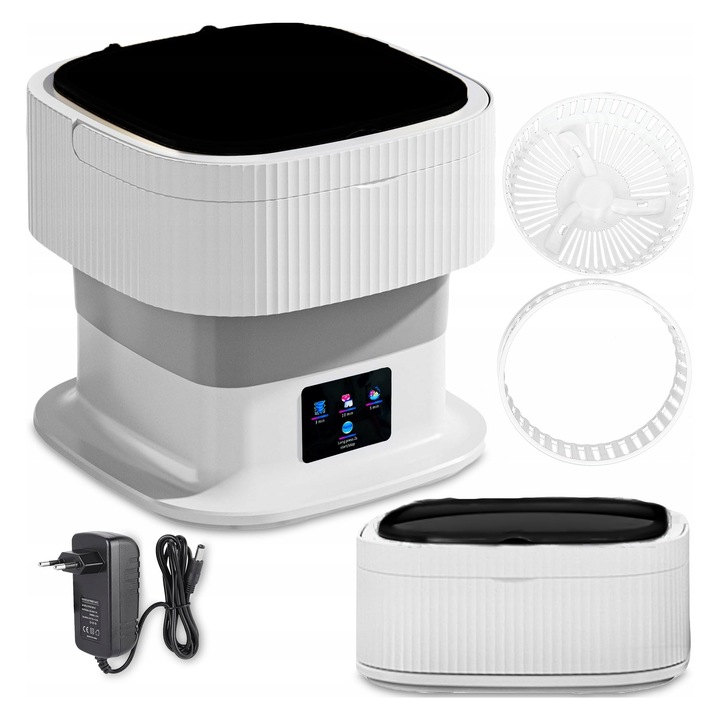 Mini masina de spalat pliabila 11L, alb/gri, set cu accesorii pentru calatorii