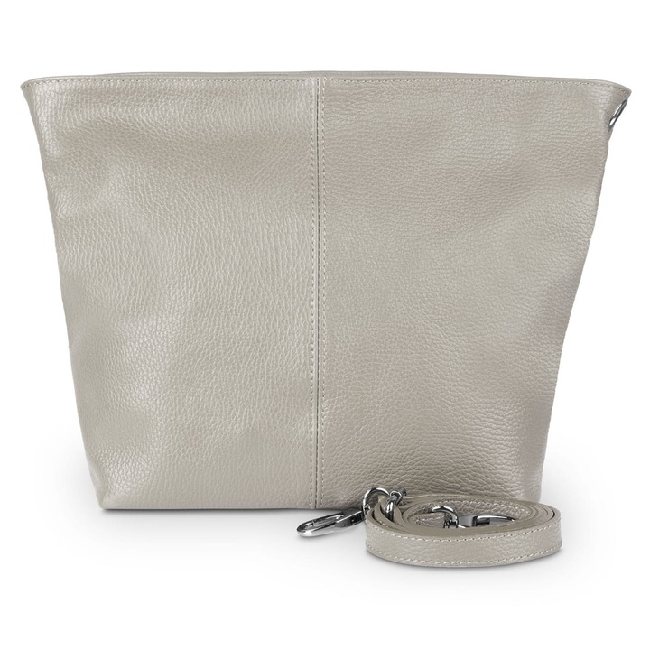 Geanta din piele, Vera Pelle, trapez, bej, curea de umar reglabila, compartiment principal cu fermoar