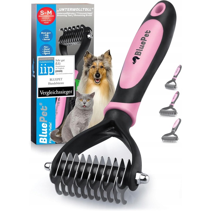 Четка за грижа Bluepet за кучета и котки, розова, размер S/M