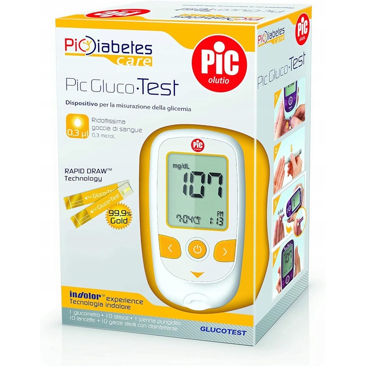Glucometru PIC, 20 cm, 35 mm, alb/galben