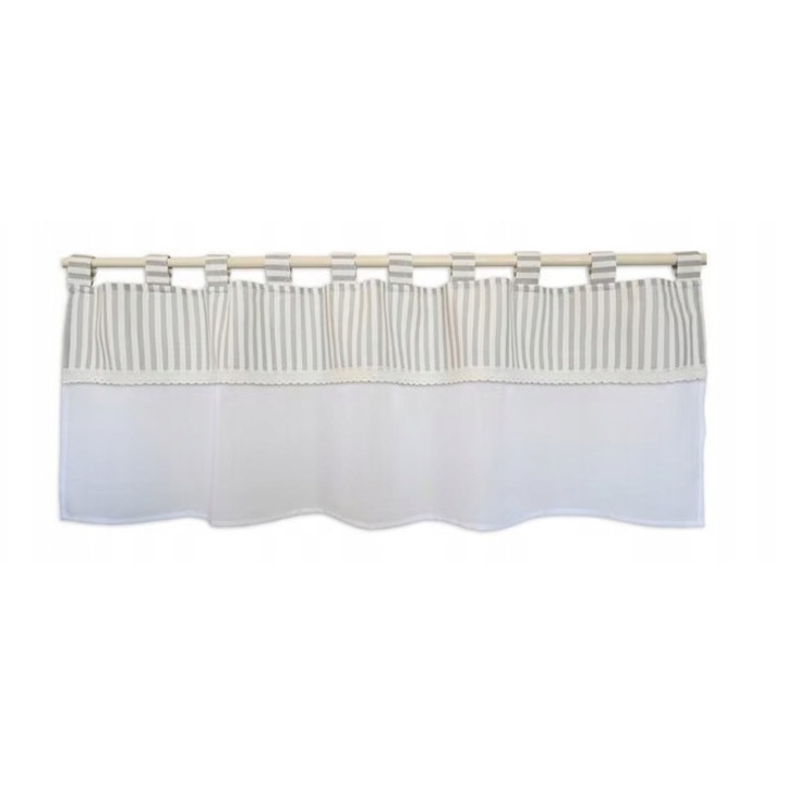 Firanka de bucatarie, 48x140cm, dungi, cu dantela, alba, set de 10 slufci