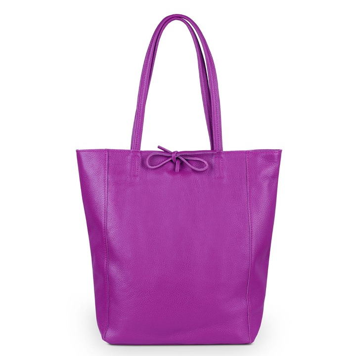 Geanta de dama, Piele naturala, Vera Pelle, Corda Black, Negru, Fucsia