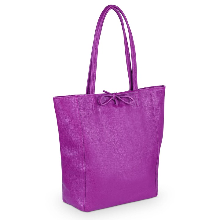 Geanta dama, Vera Pelle, fucsia, piele naturala, impermeabila, compartiment A4, fund rigid