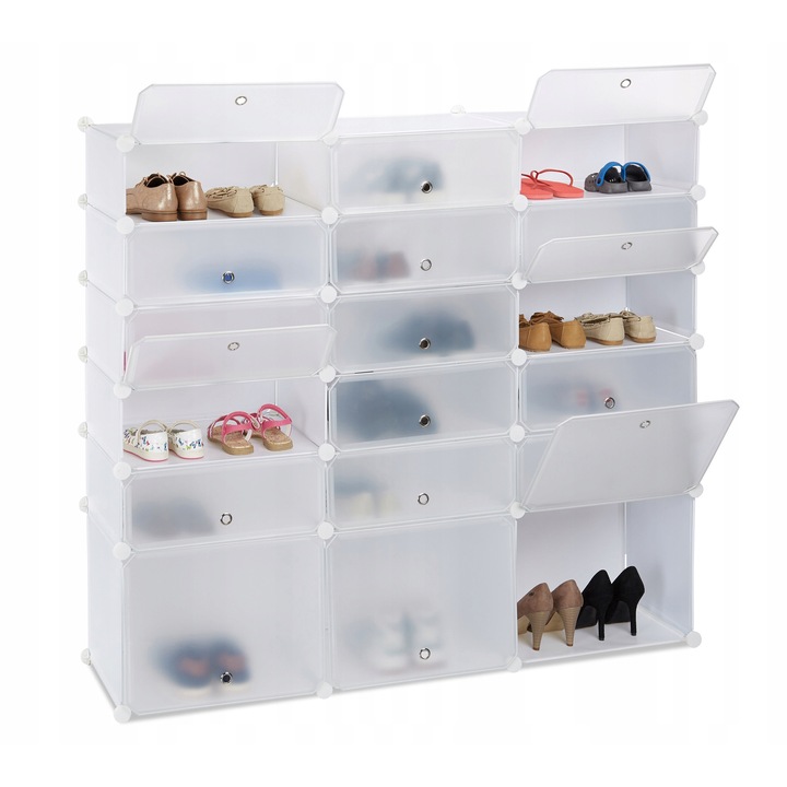Dulap pantofi Relaxdays, 18 compartimente, 140x125,5x36,5 cm, plastic, metal