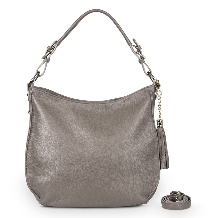 Geanta dama, Vera Pelle, taupe, piele de vaca italiana, compartiment principal incapator, 6 buzunare