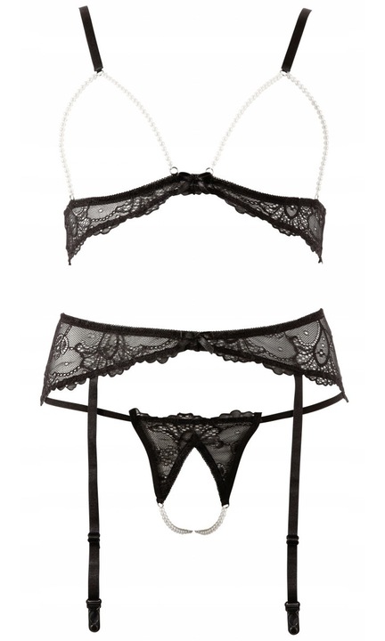 Szexi fehérnemű szett, Cottelli Collection, 3 részes, fekete, S INTL