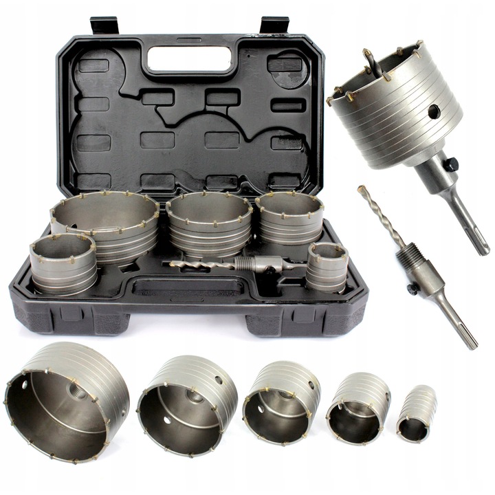 Falon-Tech 6 darabos beton lyukfúró készlet, 40-125 mm, SDS Plus adapterrel, ezüst