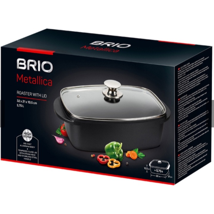 Tavă pentru cuptor BRIO, 5.75 L, antiaderentă, neagră, 32x21x10.5 cm