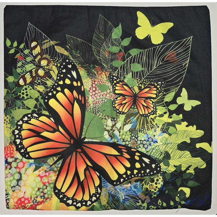 Fata de perna eleganta cu model fluturi multicolori – 45x45 cm, material catifea, premium, inchidere cu fermoar