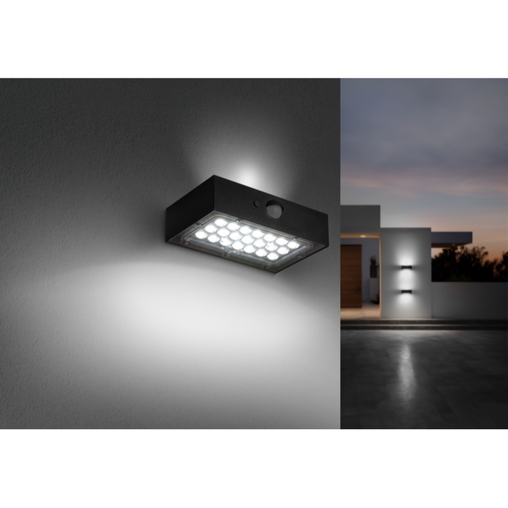 Aplica LED Solară 3W Century, Neagră, 4000K, IP65, 90x137x35mm