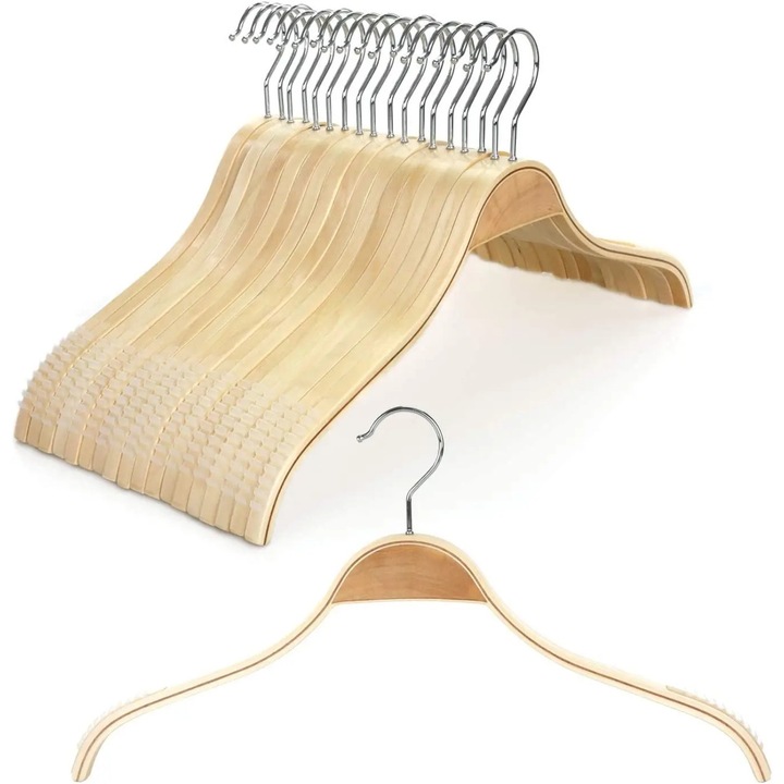 Set 3 Umerase din Lemn, HUMERO, cu margini de cauciuc anti alunecare si design modern, Natur