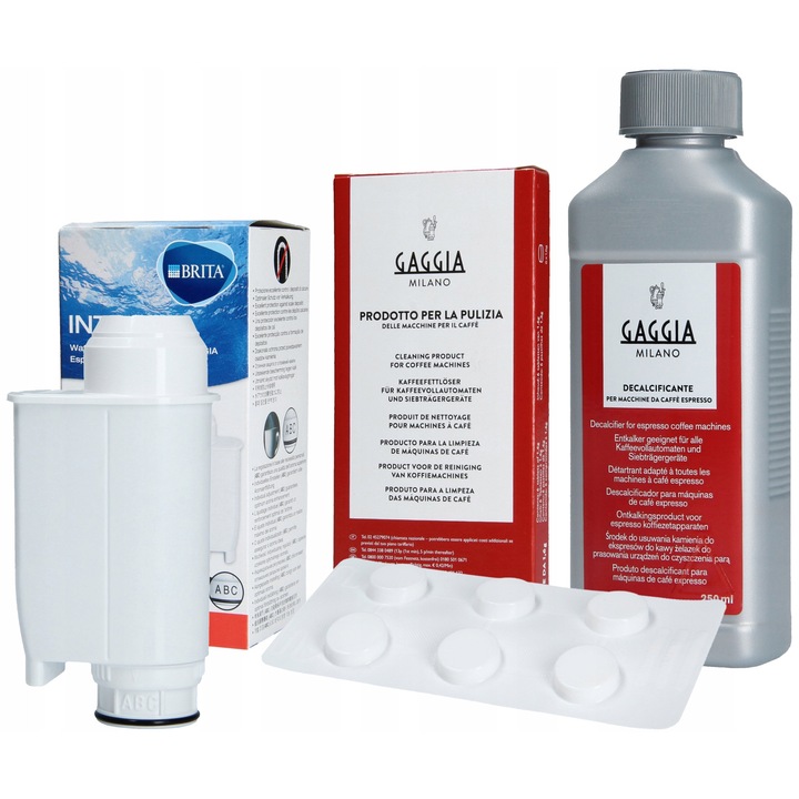Set de intretinere Gaggia, tablete de curatare, decalcifiant 250ml, filtru apa