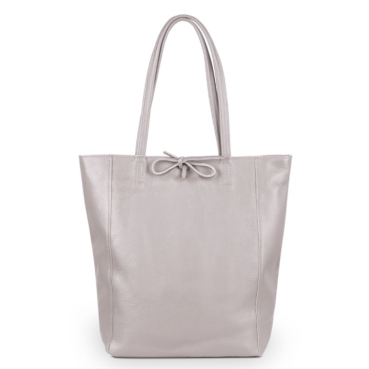 Vera Pelle női táska, tágas, vízálló valódi bőr, merev alj, púder színű