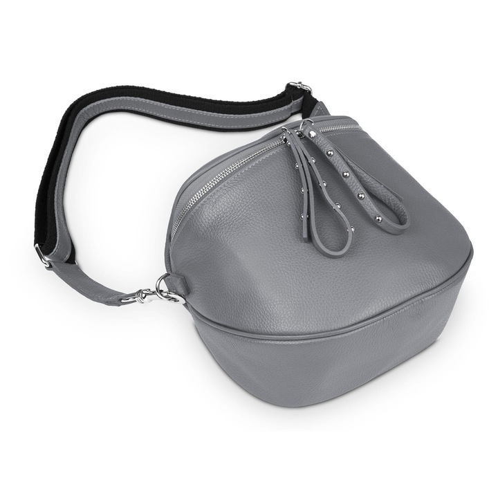 Geanta de mana din piele, Vera Pelle, antracit, compartiment principal incapator, curea de umar reglabila