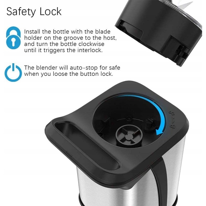 Mini blender personal, Homgeek, 350 W, 2 sticle, argintiu/gri