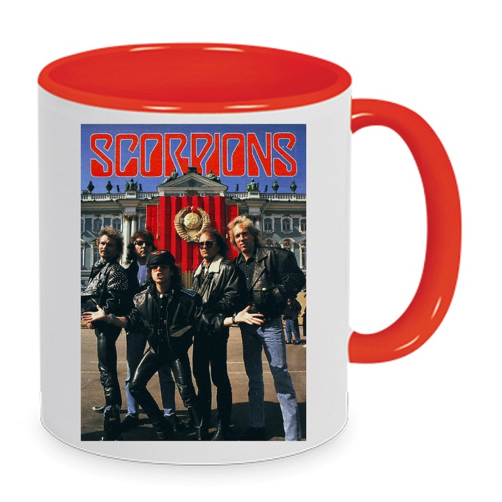 Cana Scorpions No11, ceramica premium, 330ml, alb si rosu, design rezistent la spalare