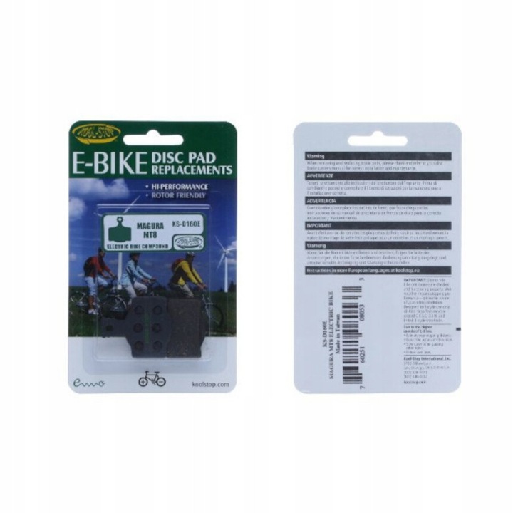 Klocki hamulcowe Kool Stop D160E, organic, 2 bucati, multicolor, pentru biciclete electrice