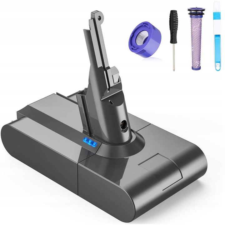 Baterie de schimb pentru aspirator Dyson V8, 5000mAh, 21.6V, set cu filtre si surubelnita