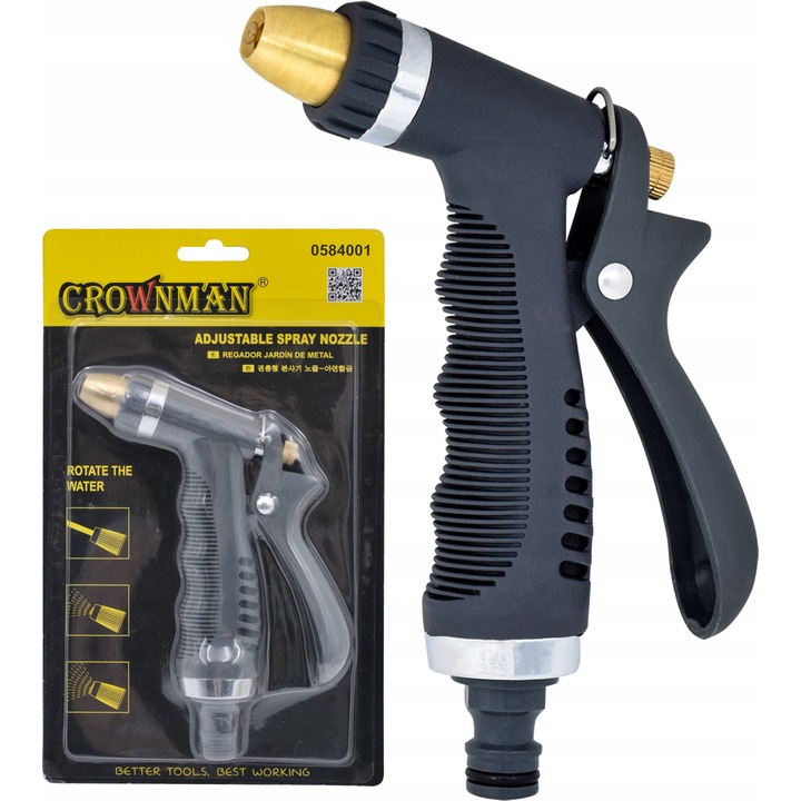 Метален пистолет за пръскане CROWNMAN, 3 режима на пръскане, ергономичен, устойчив на атмосферни влияния