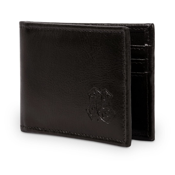 Мъжки портфейл Kaletnik, естествена кожа, RFID защита, 8 джоба за карти, черен