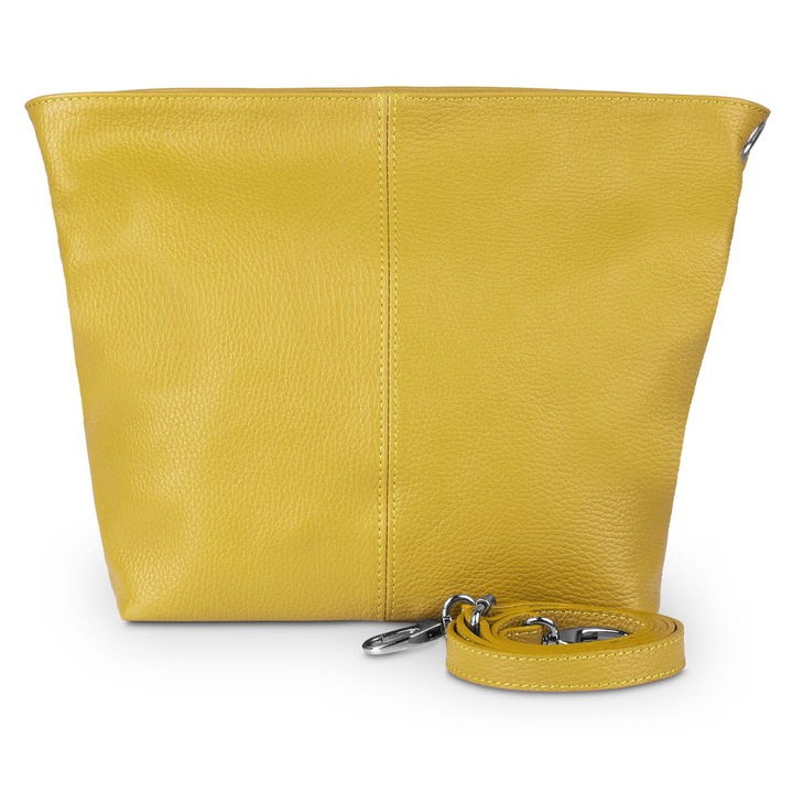 Geanta din piele, Vera Pelle, trapez, culoare sofran, curea de umar reglabila