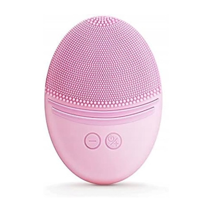 Perie de curatare faciala EZBASICS, roz deschis, cu elemente din silicon, sonica, pentru curatarea porilor
