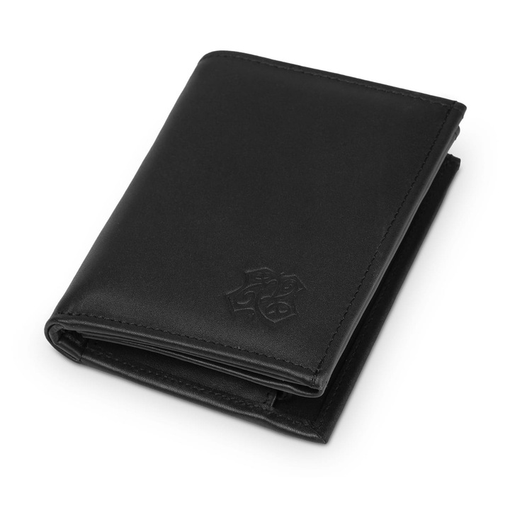 Портфейл от естествена кожа Kaletnik Kostarz, RFID PROTECTION, матово черен, 13 отделения за карти