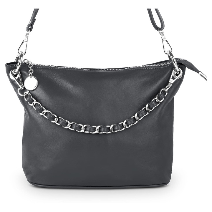 Geanta de mana din piele, Vera Pelle, Catena, antracit, 30x45cm