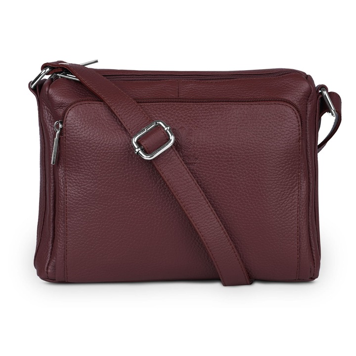 Чанта Vera Pelle, италианска телешка кожа, 2 отделения, цвят бордо