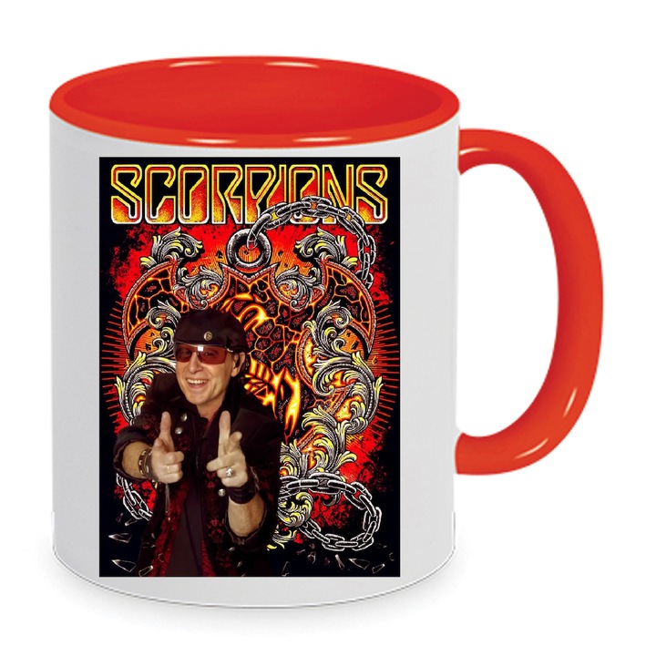 Cana Scorpions No12, ceramica premium, 330ml, alb si rosu, design rezistent la spalare